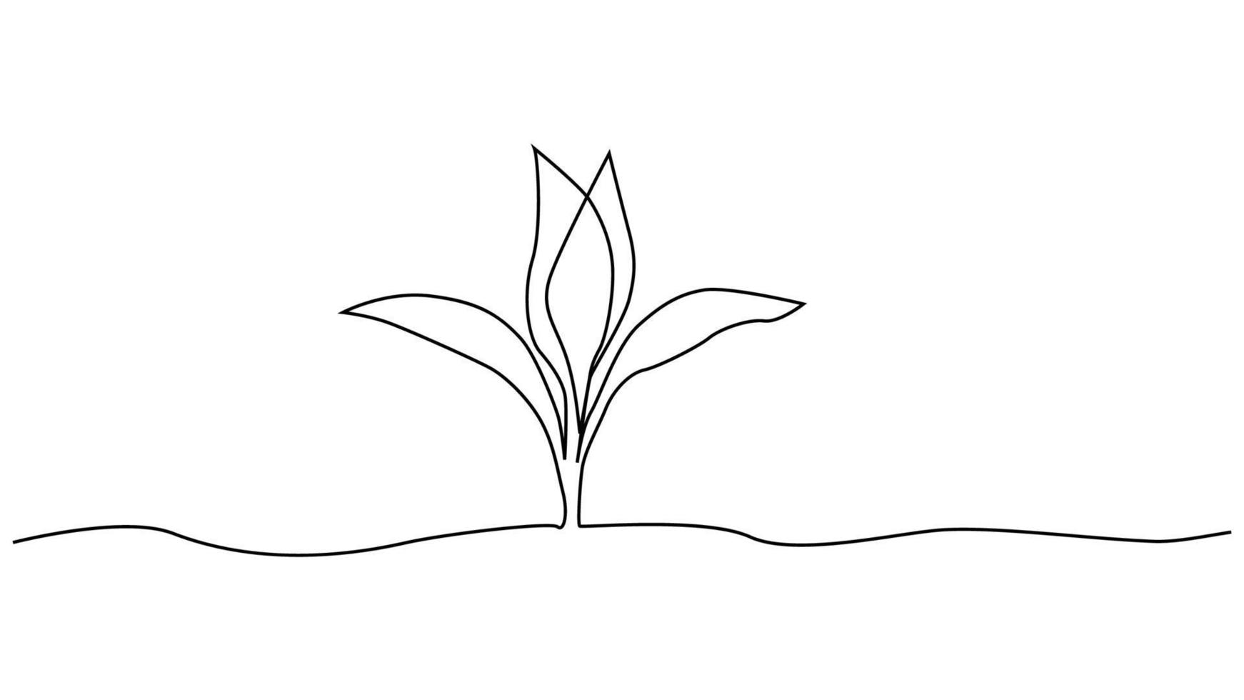 broto crescente de arte de linha contínua única. planta folhas sementes crescer solo mudas eco design de conceito de fazenda natural vetor