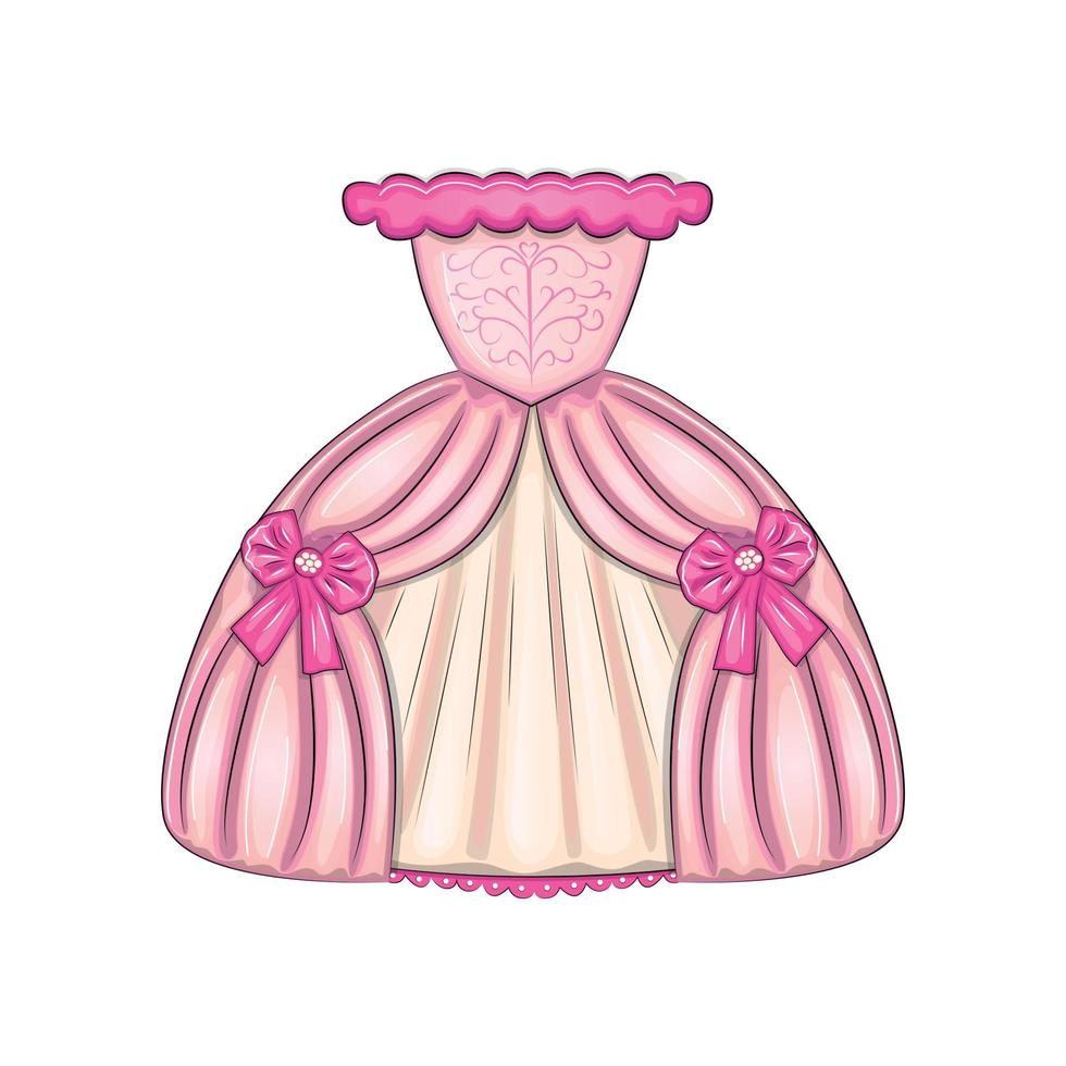 vestido de princesa de noite rosa. vestido de baile com laços, bordado vetor