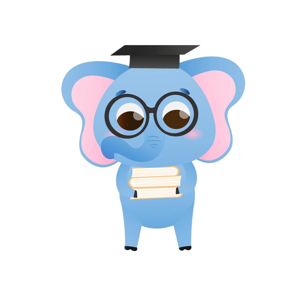 elefante fofo segurando livros, ilustração educacional para crianças em estilo cartoon, personagem animal infantil lendo livros para cartão ou infográficos vetor