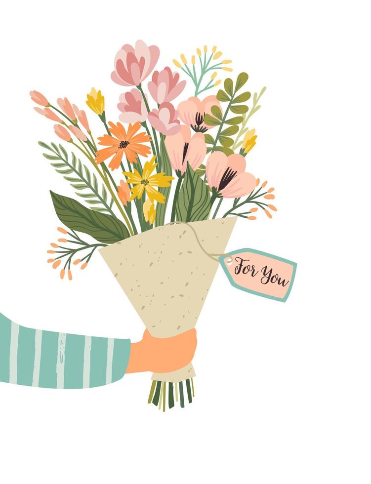 buquê de ilustração isolado de flores na mão. conceito de design vetorial para dia dos namorados e outros usos. vetor