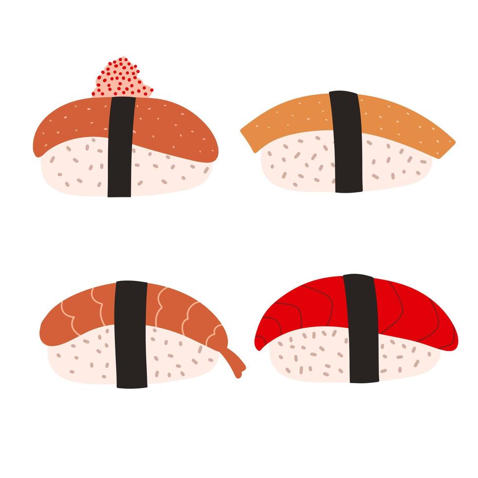 conjunto de nigiri. coleção de sushi. ilustração vetorial em estilo doodle vetor