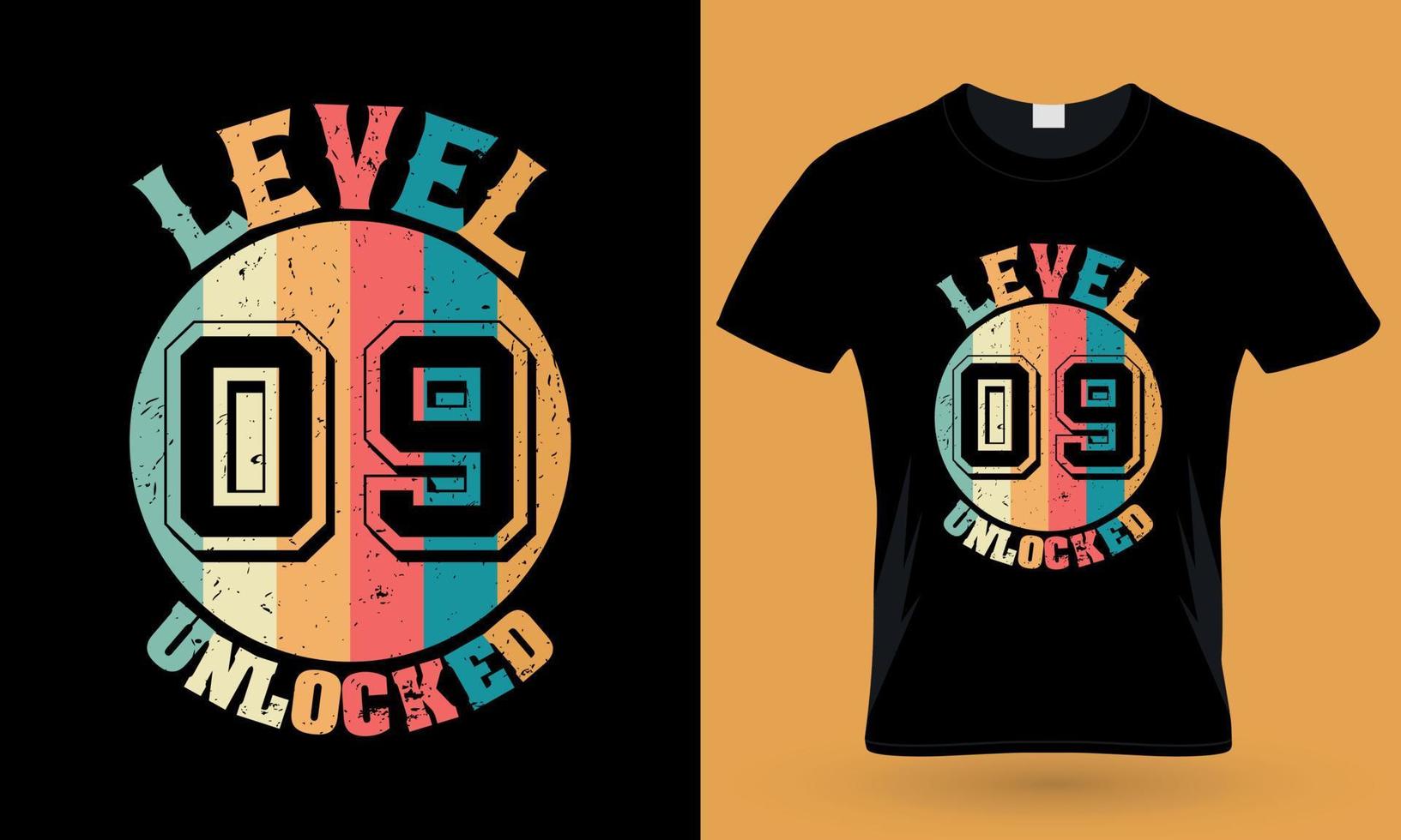 nível 09 desbloqueado. design de camiseta de tipografia de jogos vetor