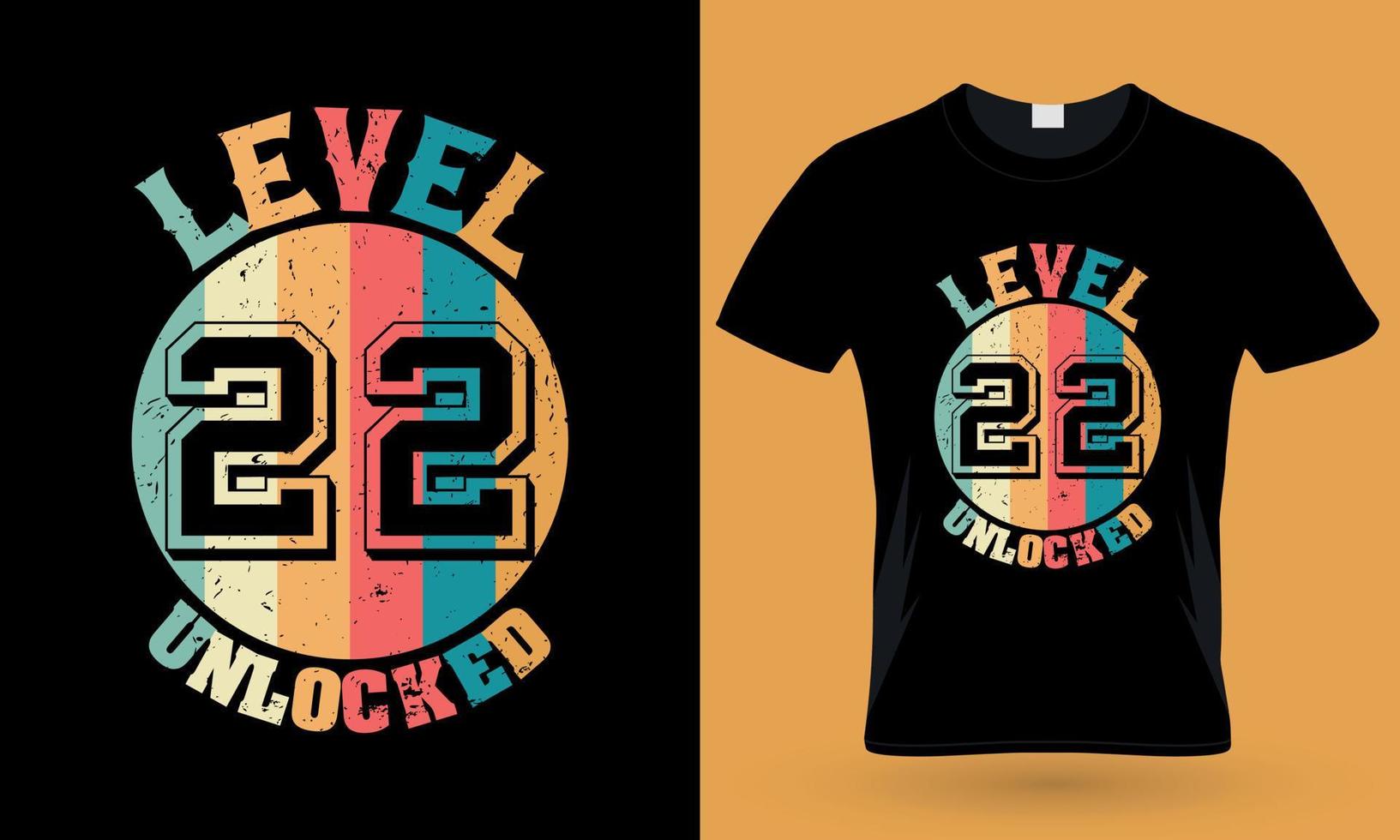 nível 22 desbloqueado. design de camiseta de tipografia de jogos vetor