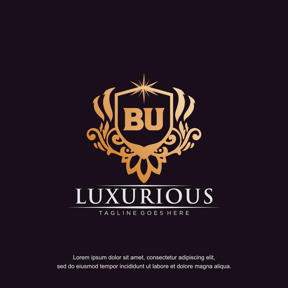 bu letra inicial luxo ornamento ouro monograma logotipo modelo arte vetorial. vetor