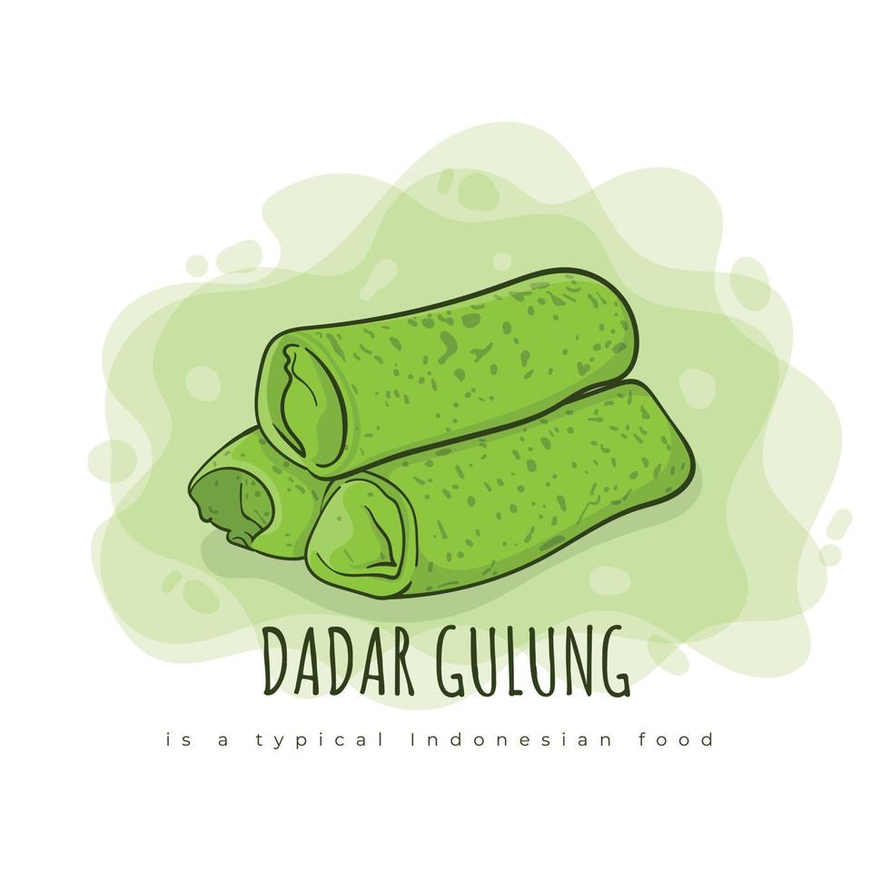bolo dadar gulung é um bolo feito de mandioca que pode ser encontrado na indonésia com design de desenho animado vetor