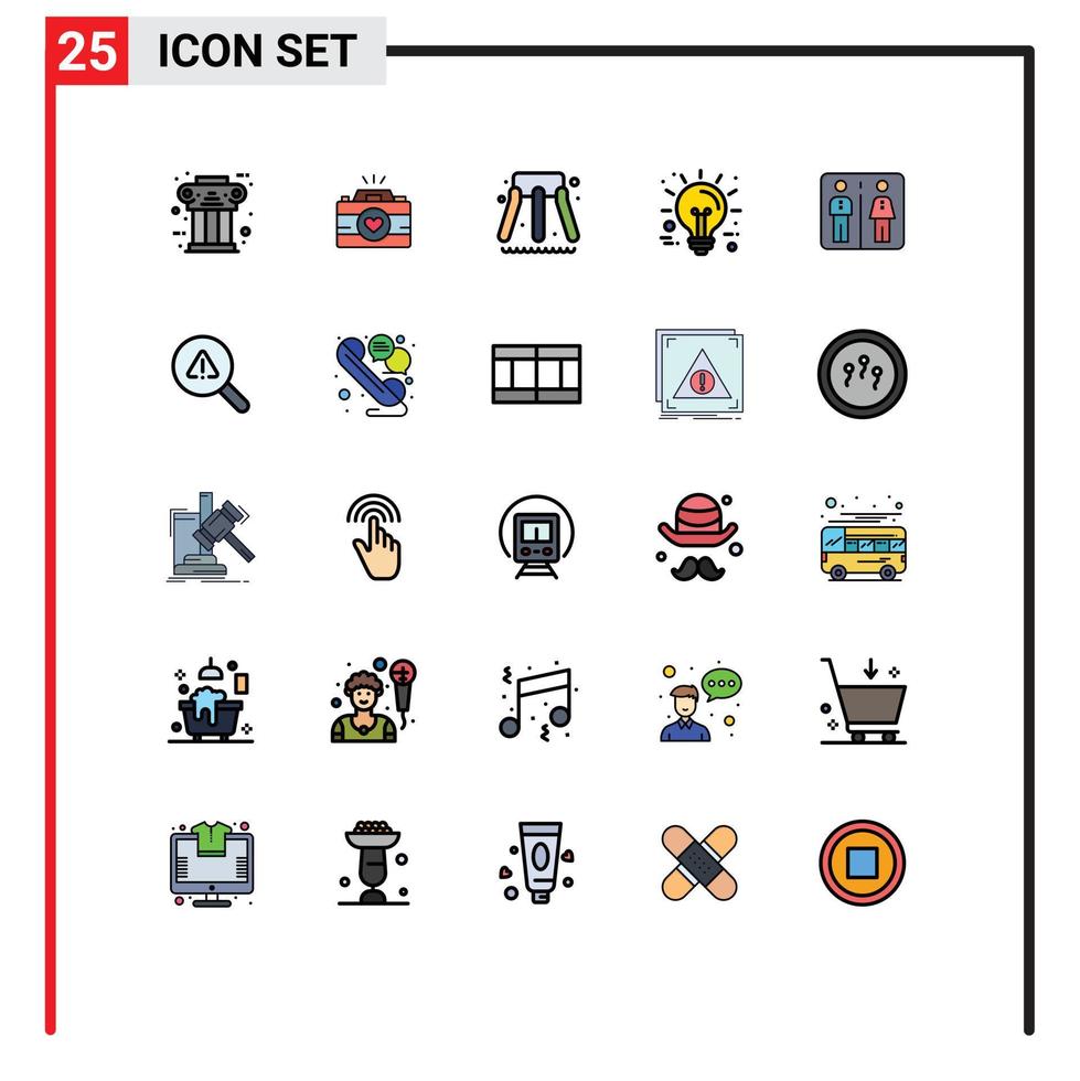 pacote de interface do usuário de 25 cores planas de linha preenchida básica de imagens de inovação para baixo ideia parque elementos de design de vetores editáveis