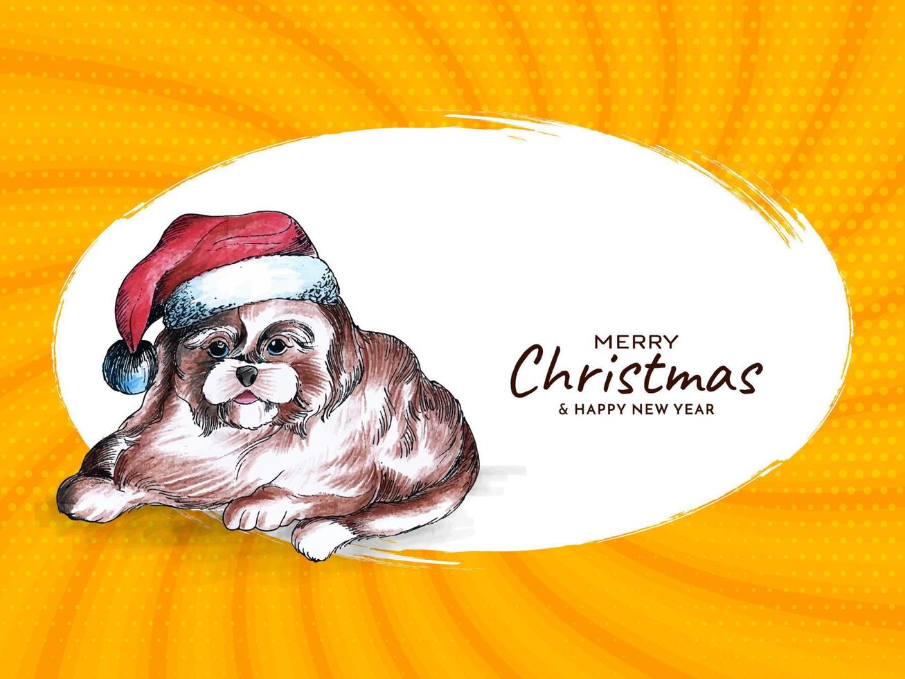 fundo de festival de feliz natal com lindo design de cachorro vetor