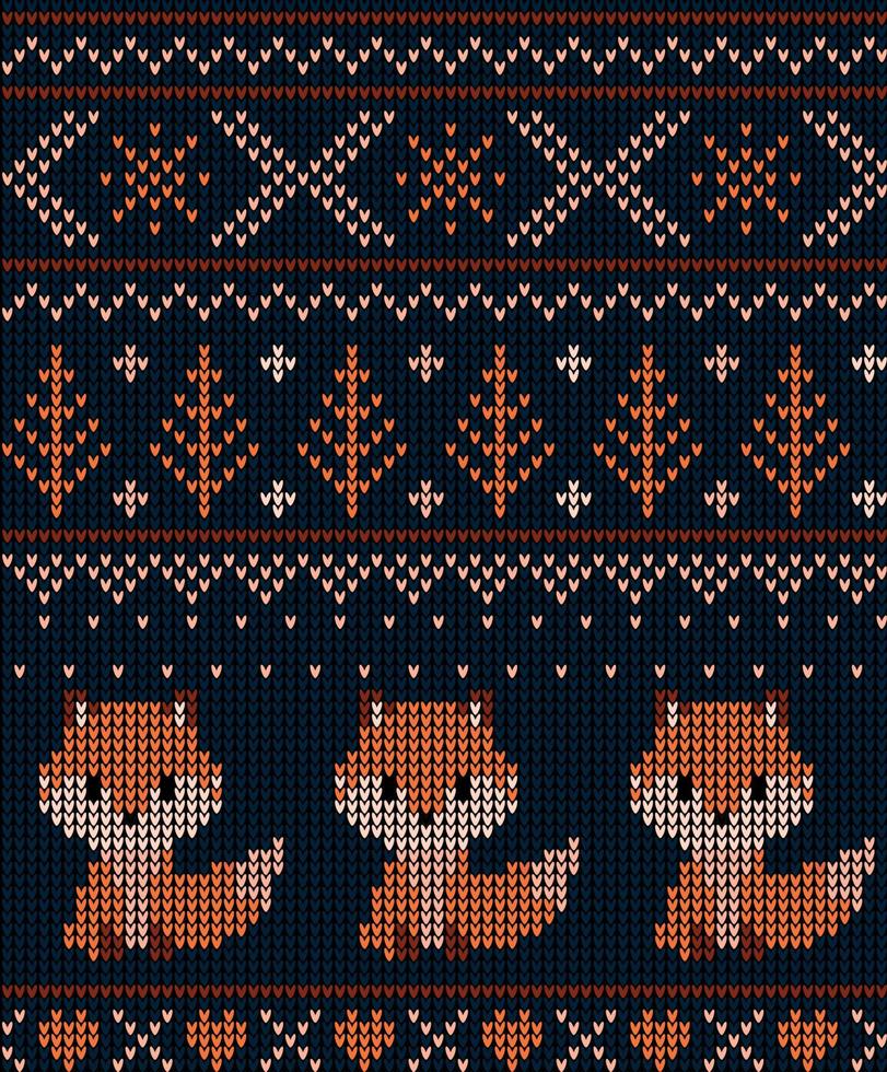 padrão de natal de ano novo tricotado com ilustração vetorial de raposas eps vetor