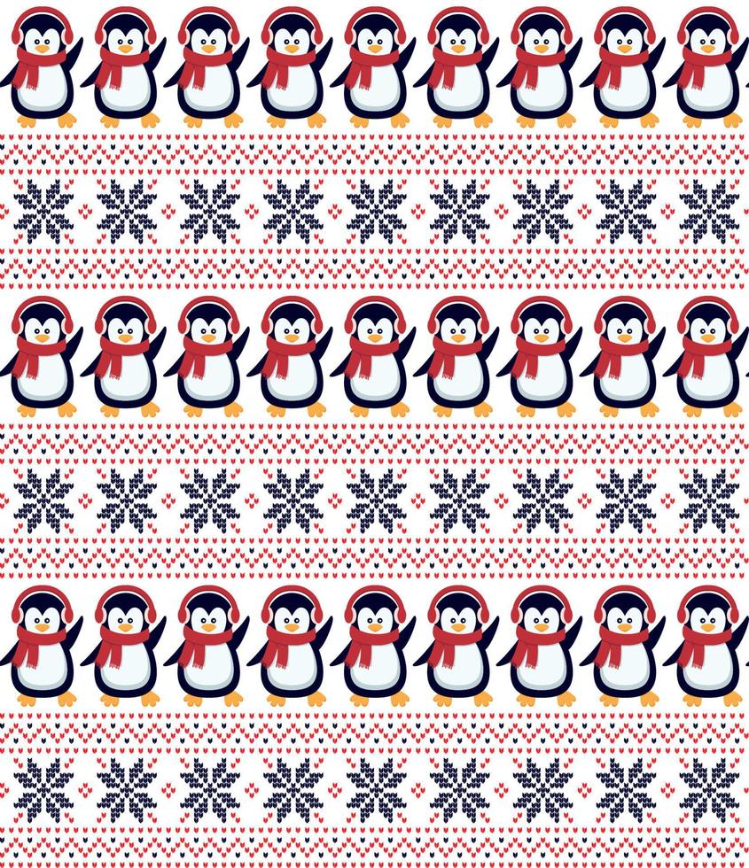 natal de malha e padrão de ano novo os pinguins. design de suéter de tricô de lã. impressão têxtil de papel de embrulho de papel de parede. eps 10 vetor