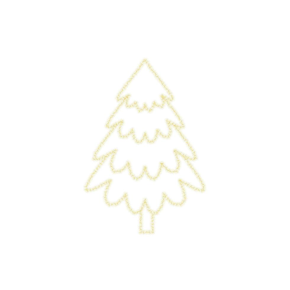 decoração de árvore dourada de natal de glitter dourado brilhando brilha em fundo branco transparente. árvore de brilho vetorial brilhante para modelo de design de natal ou ano novo vetor