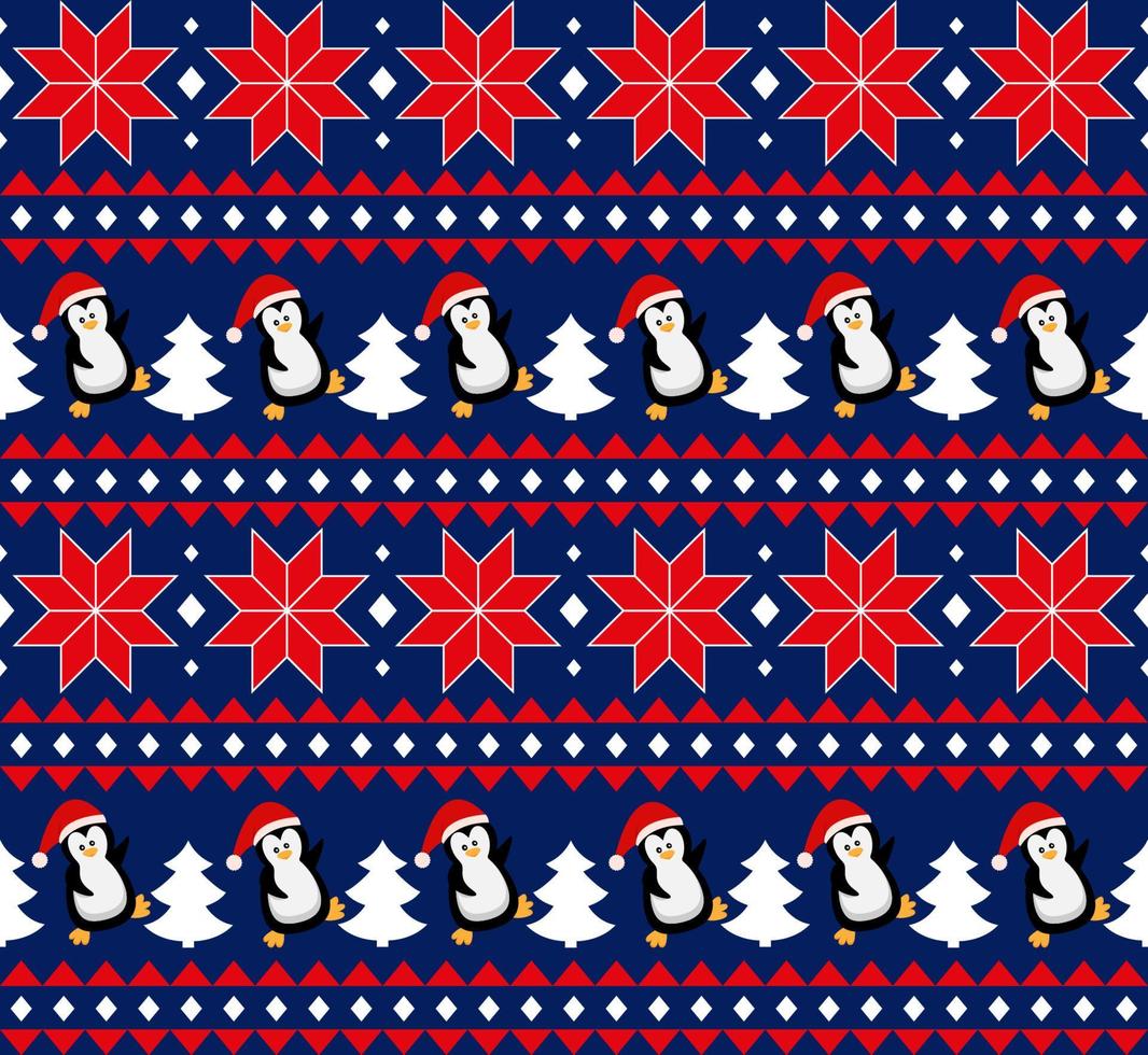 feliz natal sem costura padrão com pinguins, em vetor. vetor