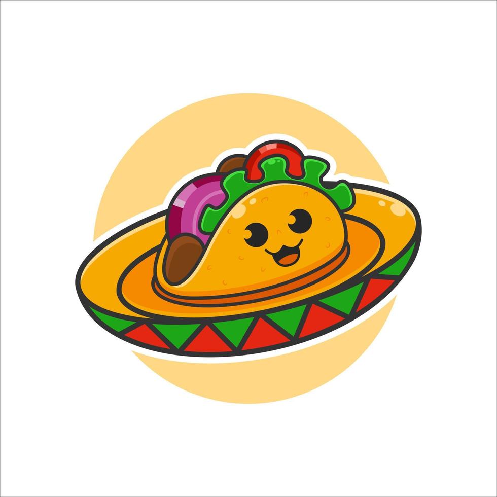 personagem de taco bonito em um chapéu mexicano vetor