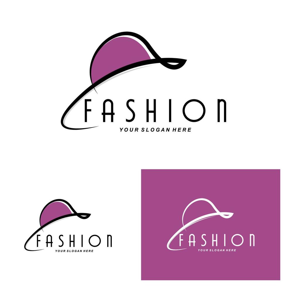 ilustração de design de logotipo de chapéu feminino acessórios de beleza de moda e cuidados com a marca do produto vetor