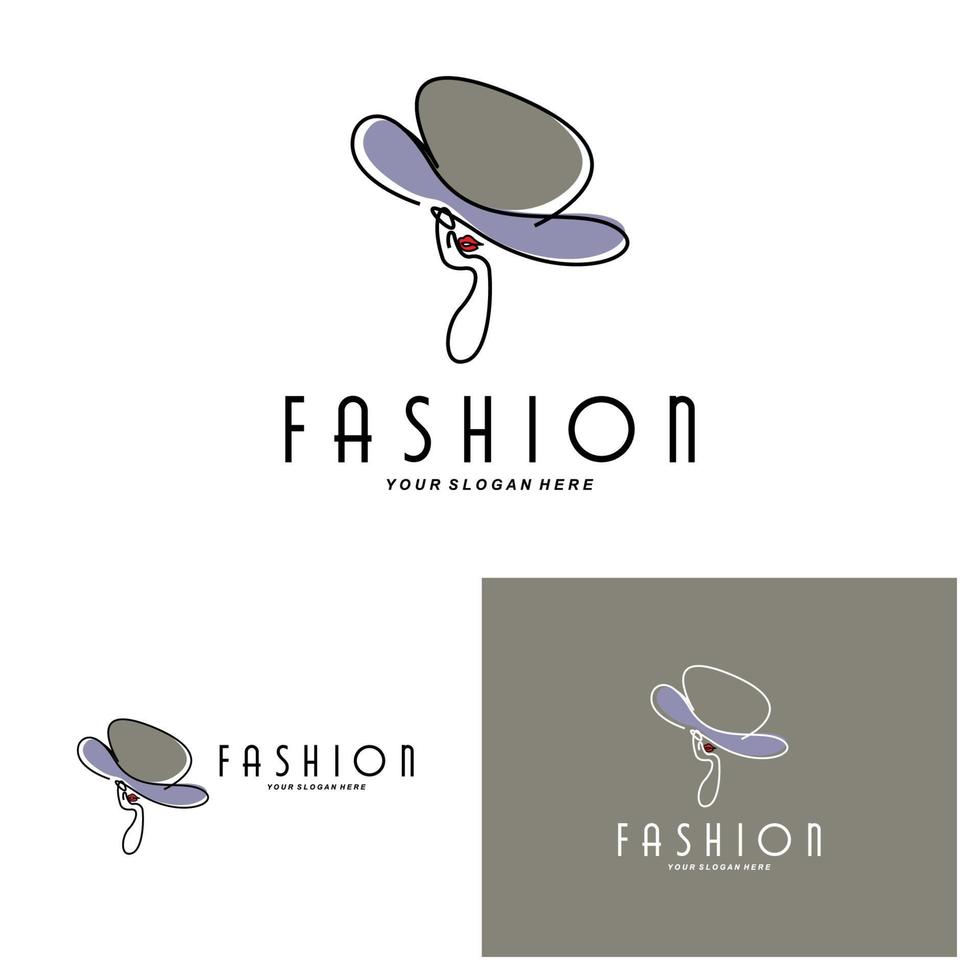 ilustração de design de logotipo de chapéu feminino acessórios de beleza de moda e cuidados com a marca do produto vetor