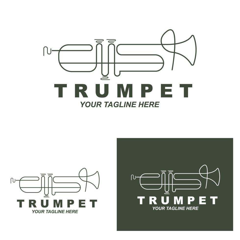 design de logotipo de trompete, gerar melodia, ilustração de esboço de vetor de instrumento musical