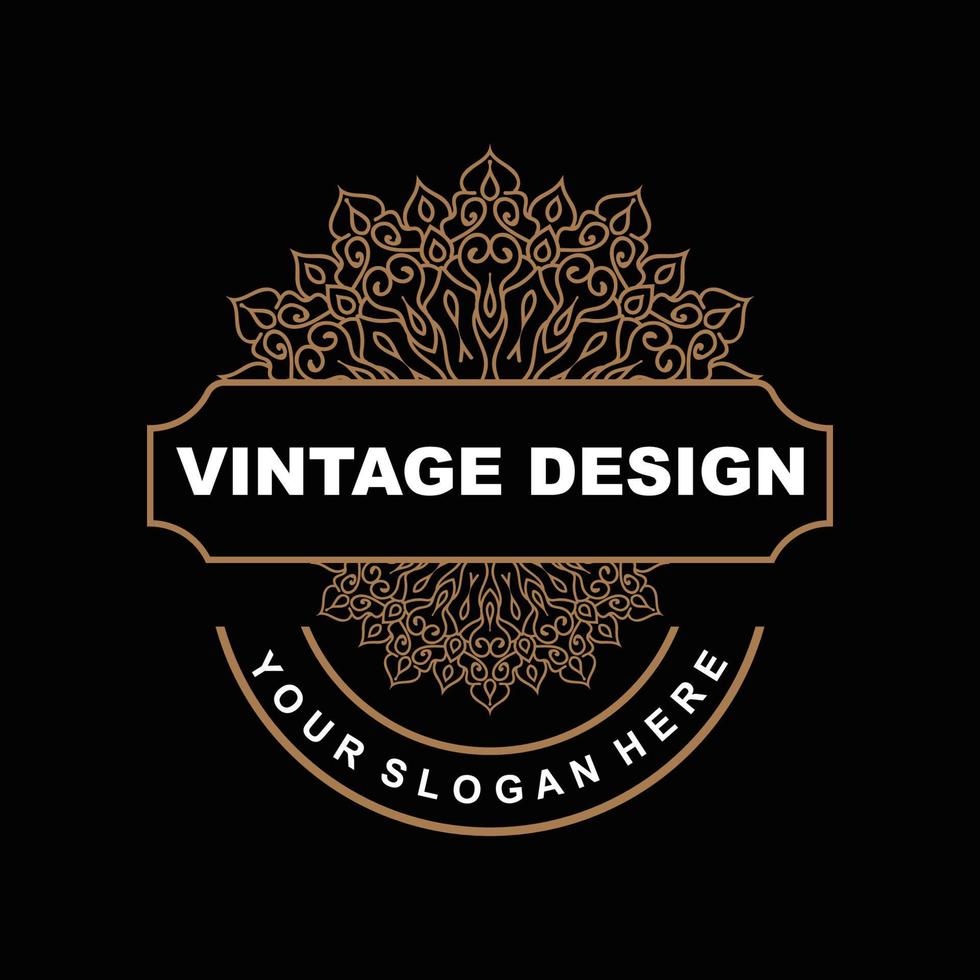 design vintage retrô, logotipo de ornamento vetorial minimalista luxuoso, com estilo mandala e batik, ilustração de marca de produto, convite, banner, moda vetor