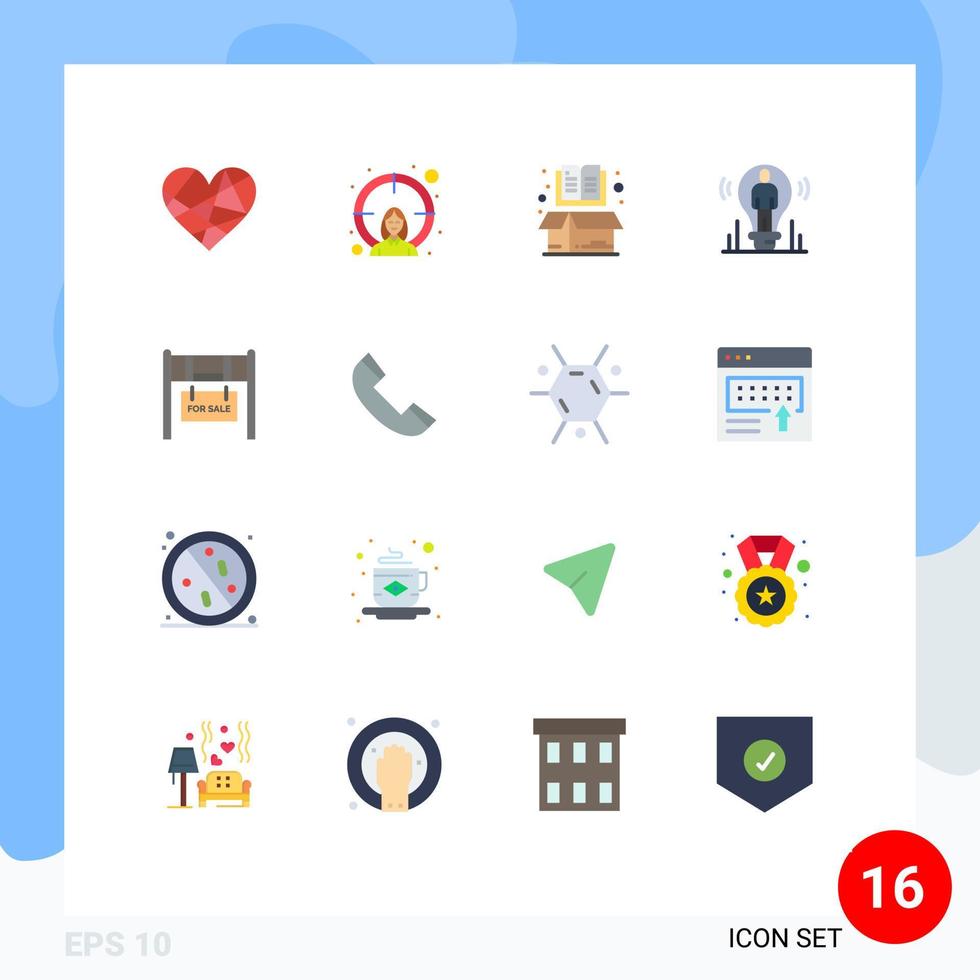 Conceito de 16 cores planas para sites móveis e aplicativos pessoa idéia objetivo item bulbo pacote editável de elementos de design de vetores criativos