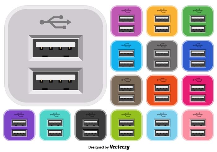 Conjunto de vetores de ícone de cor USB