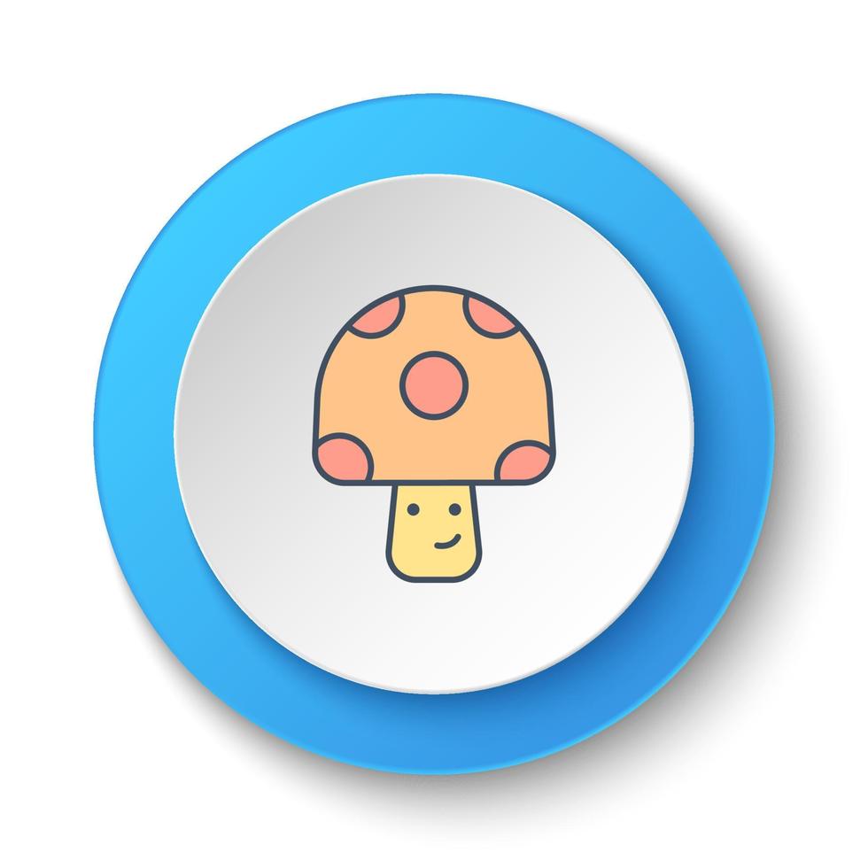 botão redondo para o ícone da web. videogame, cogumelo, retrô, fliperama. banner de botão redondo, interface de crachá para ilustração de aplicativo em fundo branco vetor