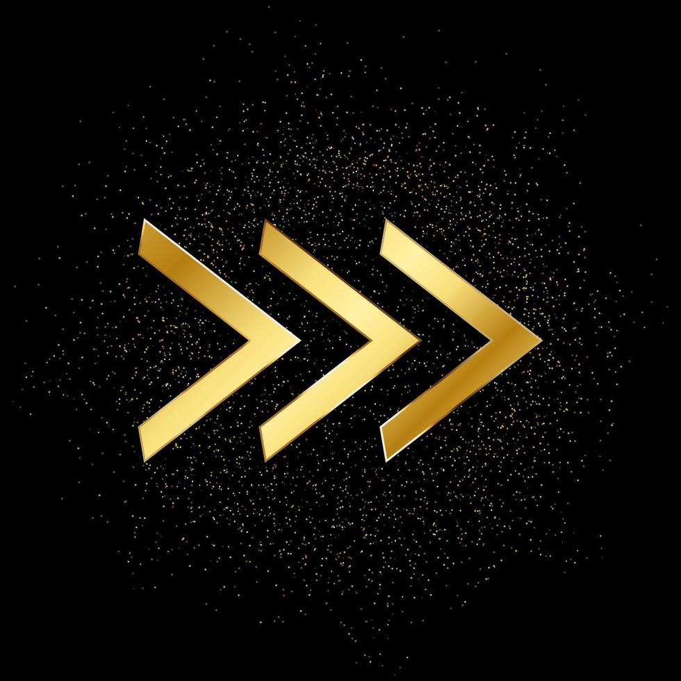 ícone de vetor de seta ouro. ilustração em vetor de fundo de partículas douradas.