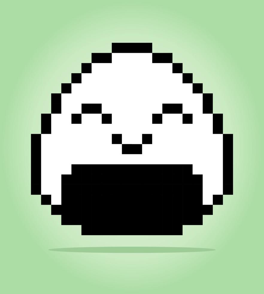 pixel de 8 bits de onigiri. comida japonesa para ativos de jogos e padrões de ponto cruz em ilustrações vetoriais. vetor