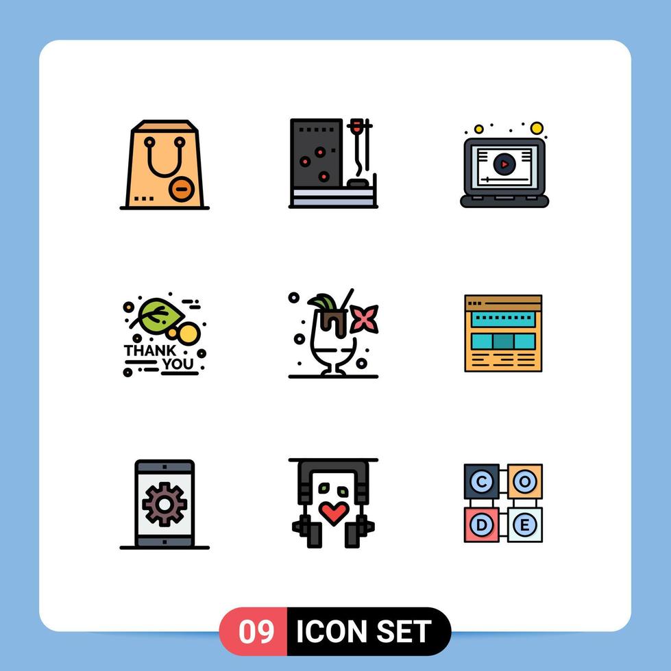 pacote de 9 sinais e símbolos modernos de cores planas de linha preenchida para mídia impressa na web, como quarto de outono de ação de graças, tutorial do dia de agradecimento, elementos de design de vetores editáveis