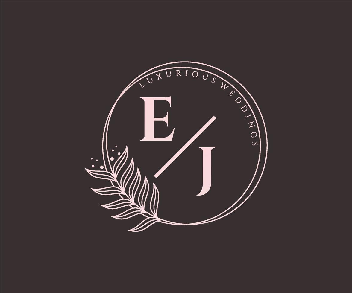 modelo de logotipos de monograma de casamento de carta inicial ej, modelos modernos minimalistas e florais desenhados à mão para cartões de convite, salve a data, identidade elegante. vetor