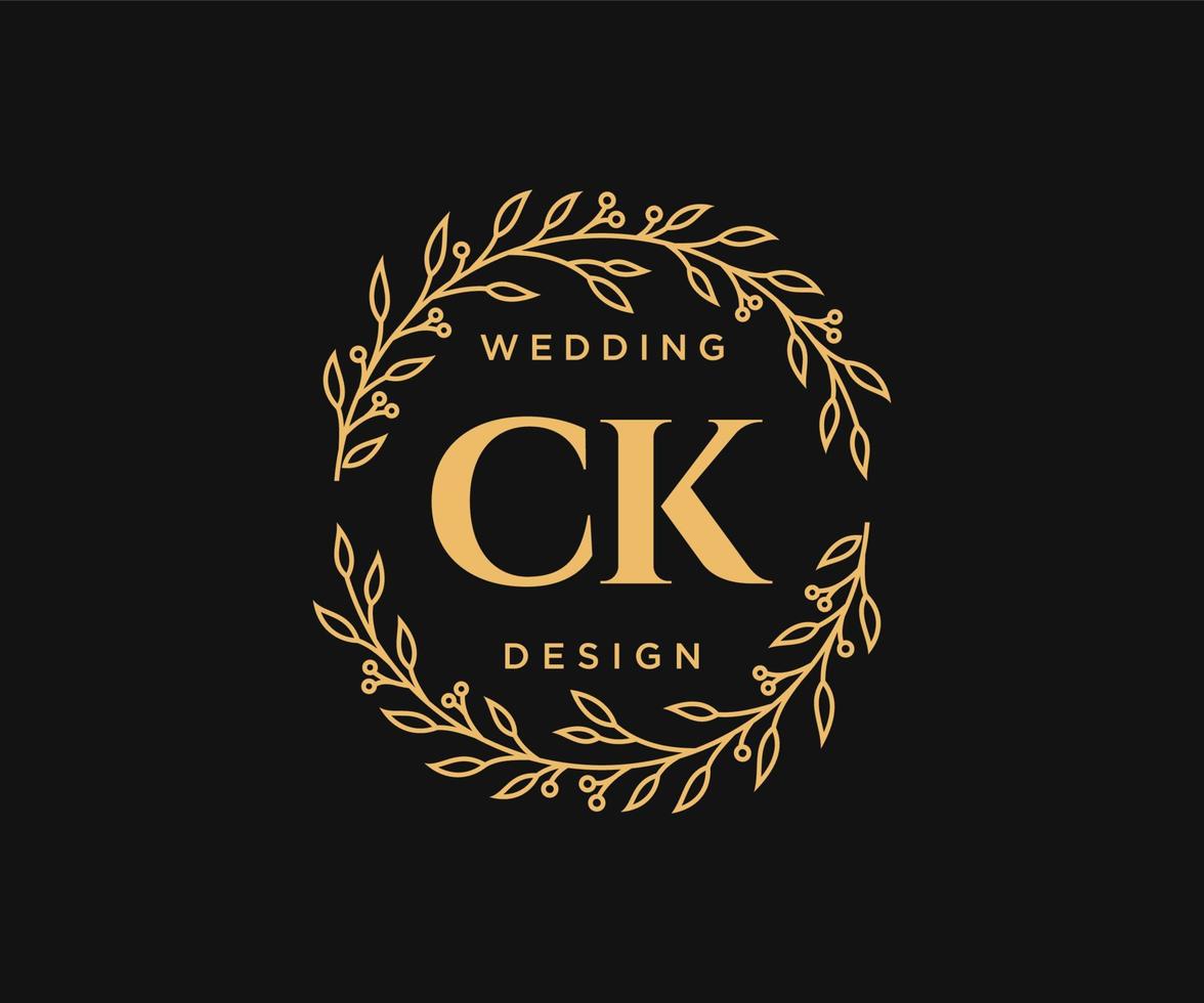 coleção de logotipos de monograma de casamento de carta inicial ck, modelos modernos minimalistas e florais desenhados à mão para cartões de convite, salve a data, identidade elegante para restaurante, boutique, café em vetor