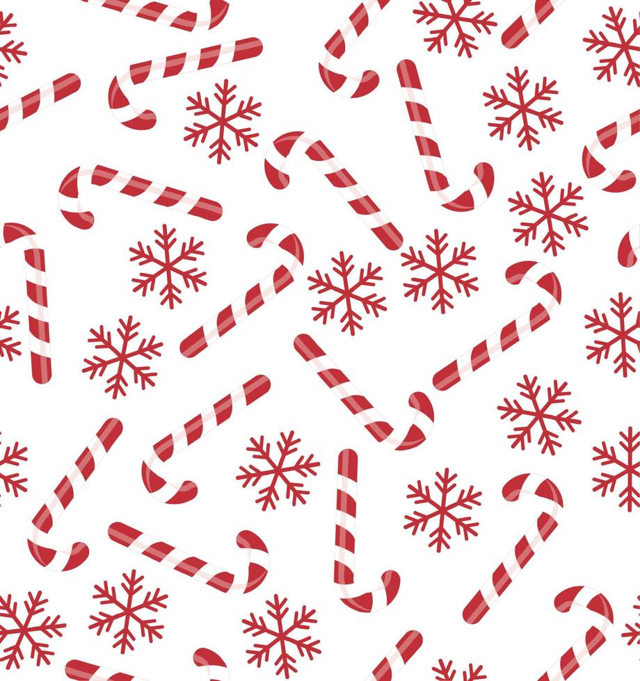 padrão perfeito de Natal com bastões de doces, flocos de neve, bola de neve sobre fundo azul. fundo para papel de embrulho, impressão de tecido, cartões comemorativos. projeto de férias de inverno. vetor