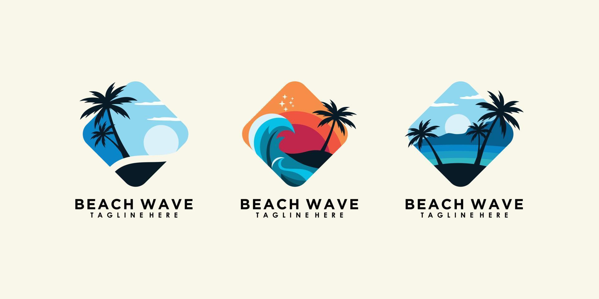 conjunto de design de logotipo de praia e pôr do sol com conceito moderno vetor