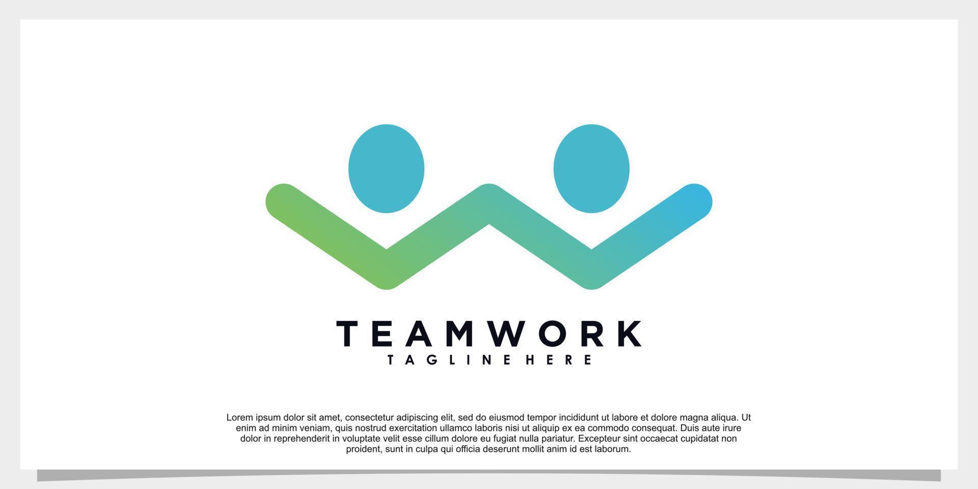 trabalho em equipe e design de logotipo de folha com cartão de visita vetor