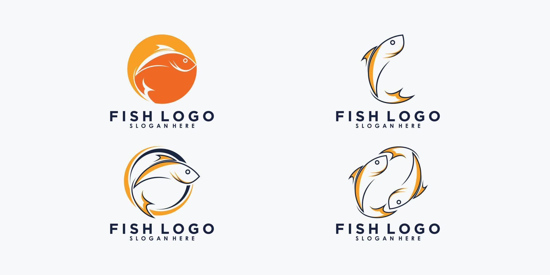 conjunto de design de logotipo de peixe com modelo vetor