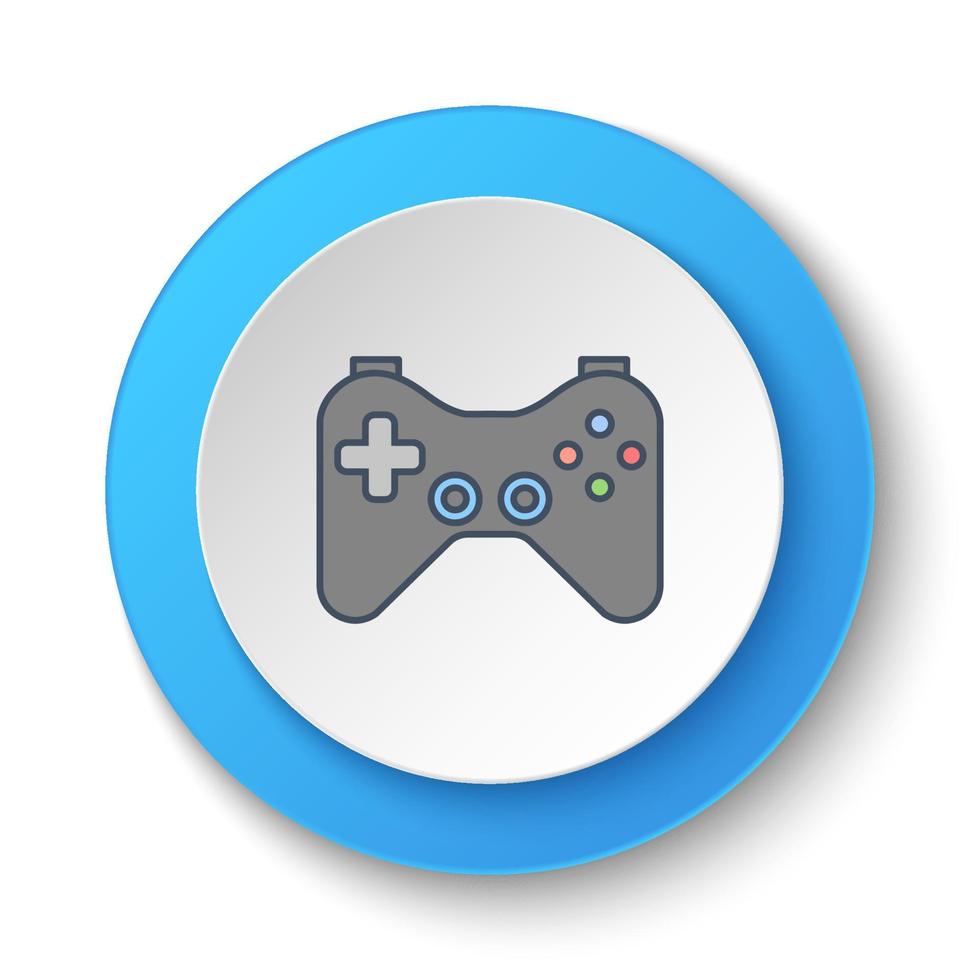 botão redondo para o ícone da web. joystick, controlador de jogo, jogos. banner de botão redondo, interface de crachá para ilustração de aplicativo em fundo branco vetor