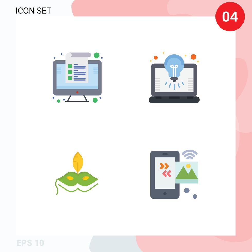 conjunto moderno de pictograma de 4 ícones planos de idéia de gerenciamento de máscara de computador elementos de design de vetores editáveis venezianos