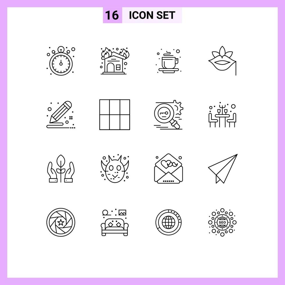 conjunto de pictogramas de 16 contornos simples de elementos de design de vetores editáveis de lábios de planta de copo de rosa de cor