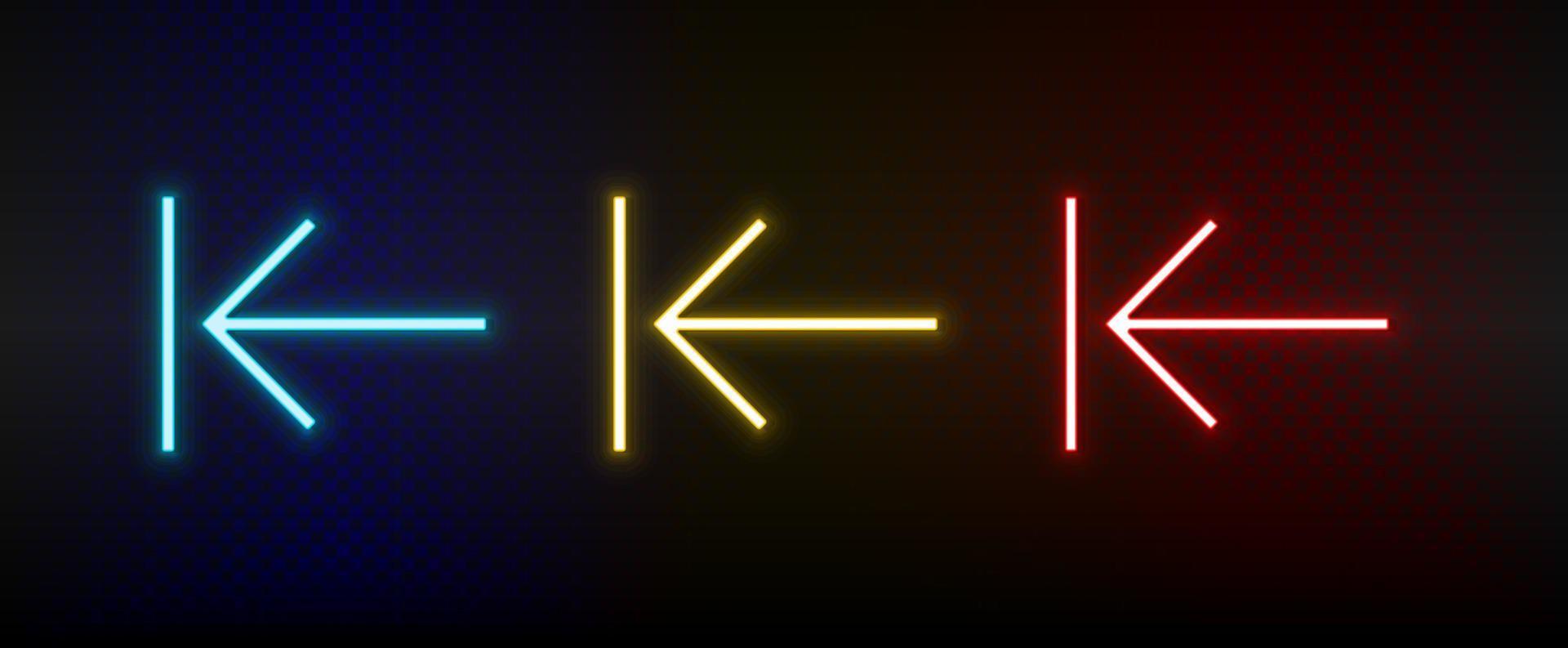 ícones de néon. seta da interface do usuário. conjunto de ícone de vetor de néon vermelho, azul e amarelo em fundo escuro