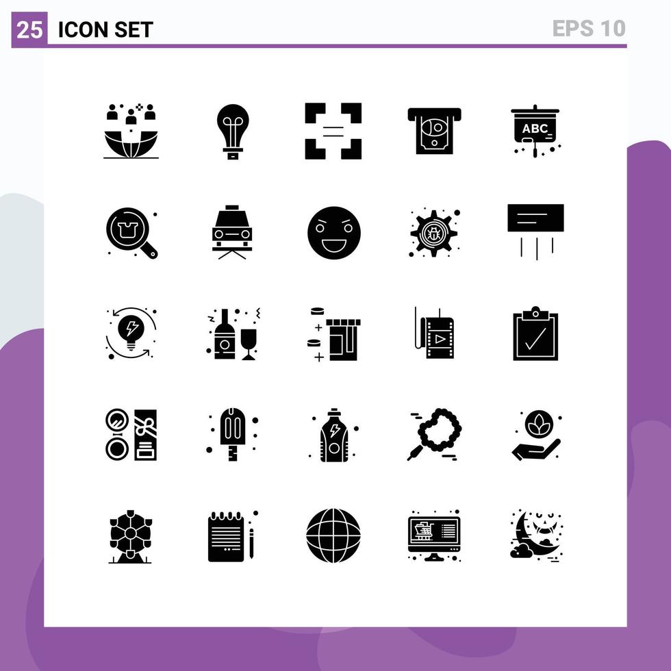 conjunto de 25 símbolos de ícones de interface do usuário modernos sinais para projetor de educação dinheiro leve atm elementos de design de vetores editáveis