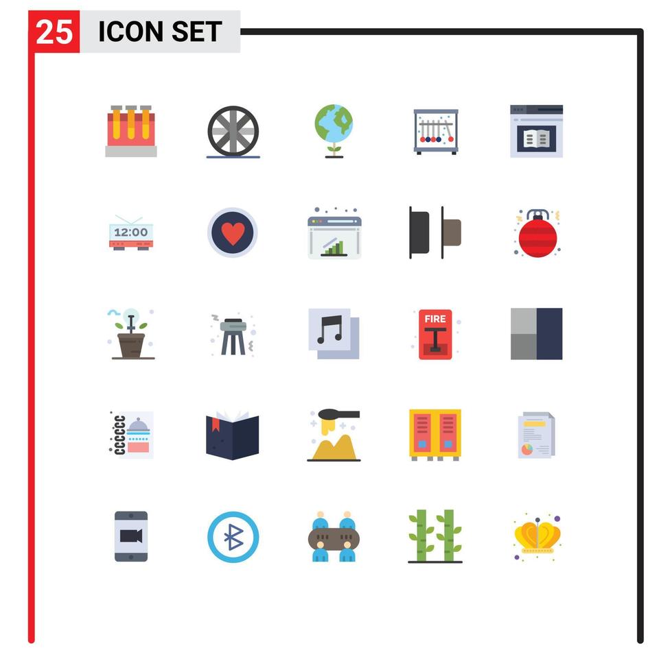 grupo de símbolos de ícones universais de 25 cores planas modernas do globo de aprendizado da web e livro elementos de design de vetores editáveis