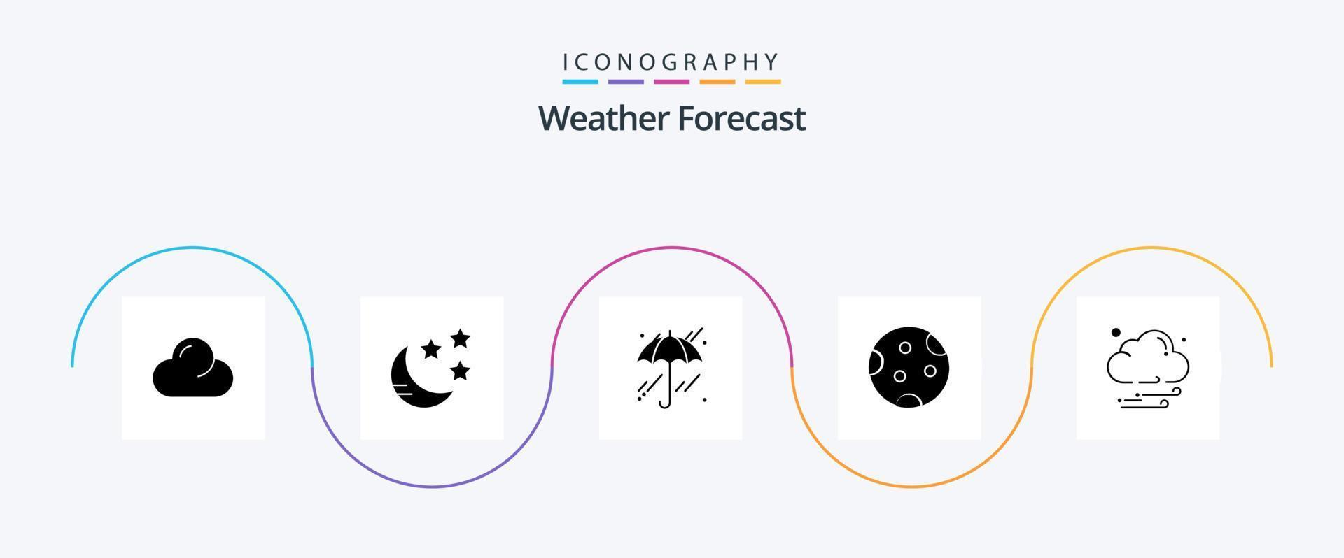 pacote de ícones do glifo meteorológico 5, incluindo . noite. chuva. nuvem. dorme vetor
