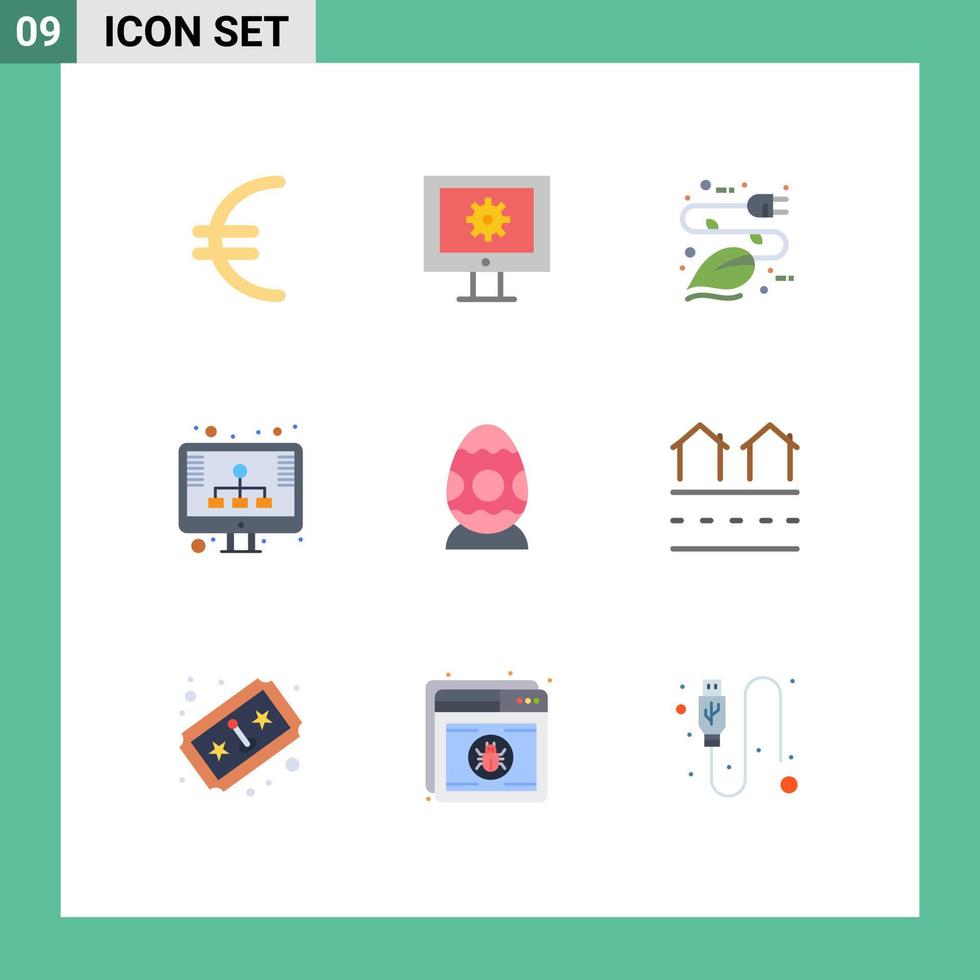 conjunto moderno de pictograma de 9 cores planas de diagrama de seo de energia de armazenamento de páscoa elementos de design vetorial editáveis vetor