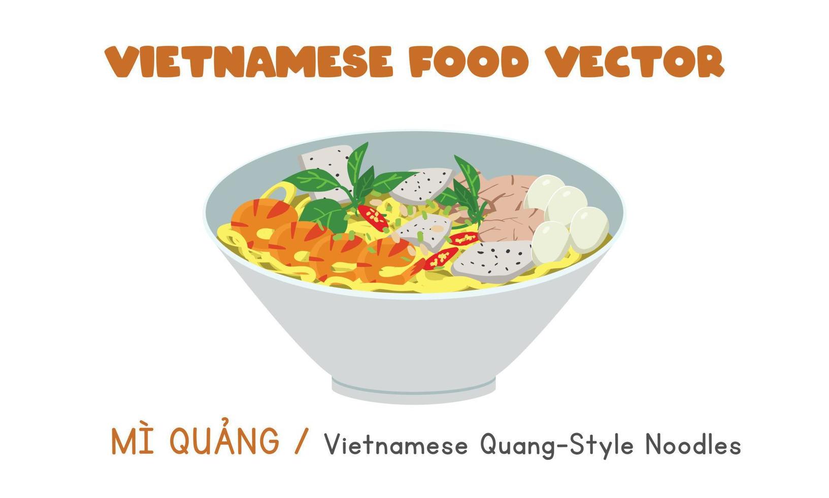 design de vetor plano de macarrão estilo quang vietnamita. estilo de desenhos animados de clipart mi quang. comida asiática. cozinha vietnamita