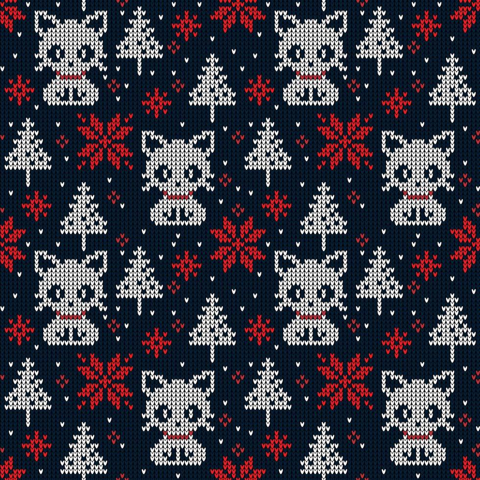 padrão de natal e ano novo de malha em gatos. design de suéter de tricô de lã. impressão têxtil de papel de embrulho de papel de parede. eps 10 vetor