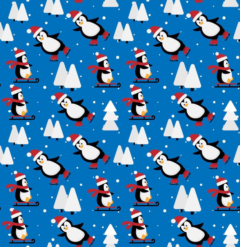 feliz natal sem costura padrão com pinguins, em vetor. vetor