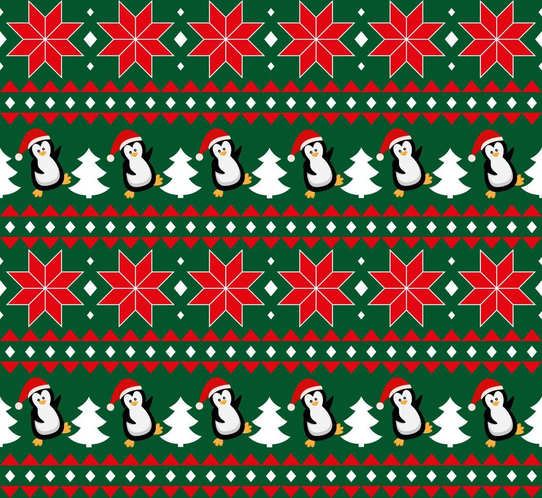 feliz natal sem costura padrão com pinguins, em vetor. vetor