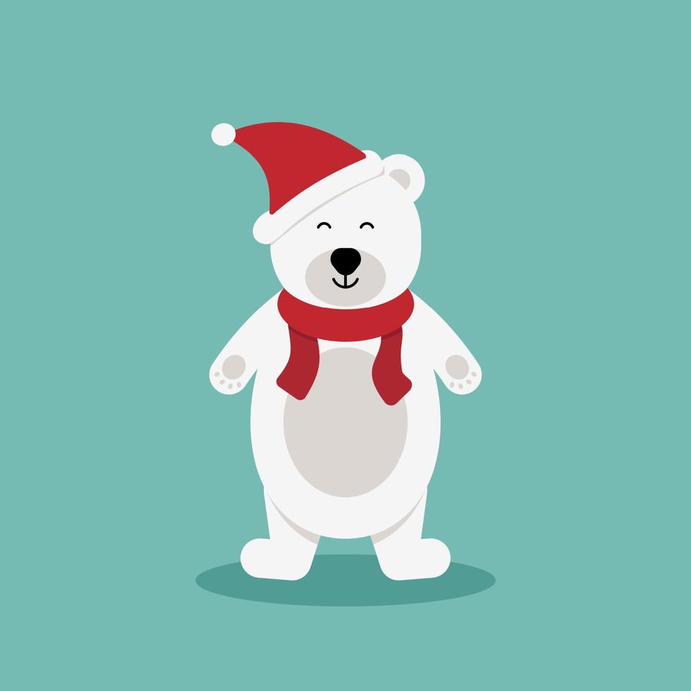 urso polar com cachecol vermelho.vetor bonito personagem de desenho animado.conceito de natal.perfeito para cartão de saudação de natal e ano novo esp10 vetor