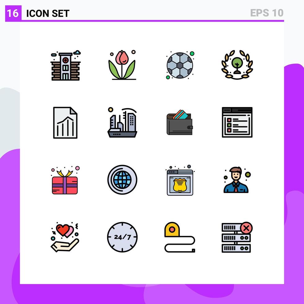 pacote de 16 sinais e símbolos modernos de linhas cheias de cores planas para mídia impressa na web, como documento de página, dia da folha de futebol, elementos de design de vetores criativos editáveis