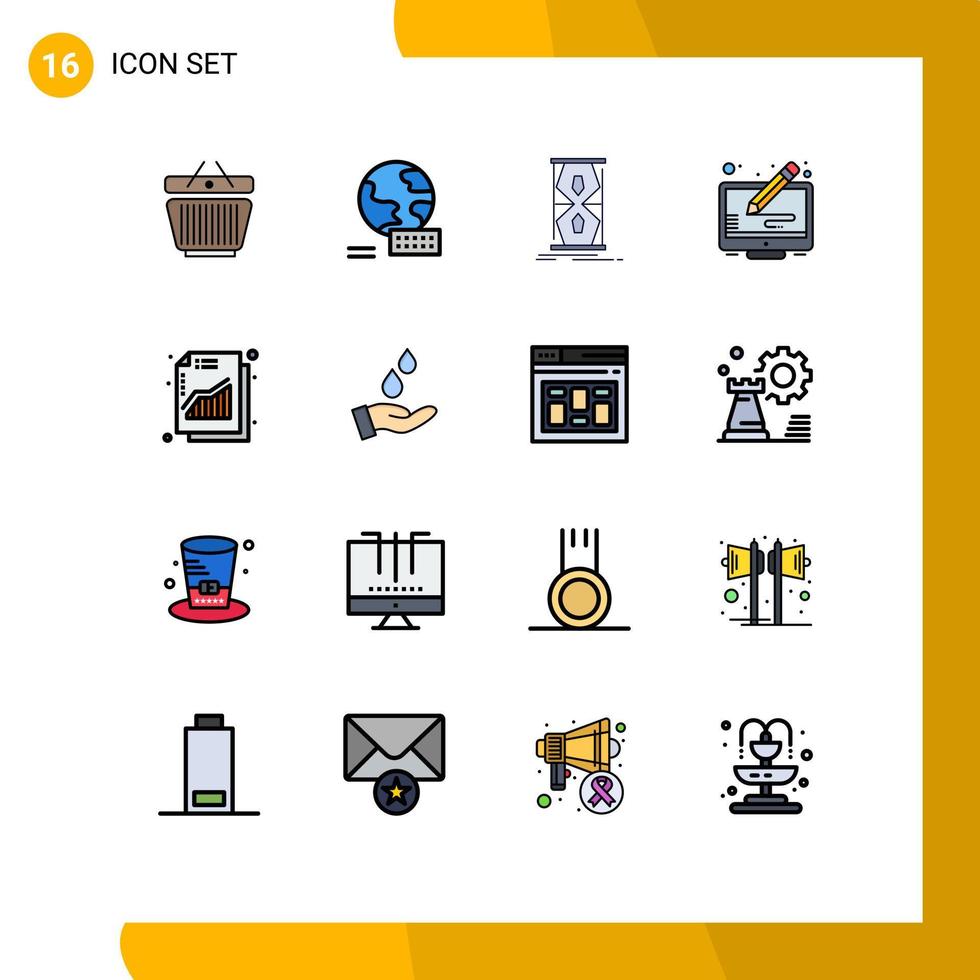 grupo de 16 sinais e símbolos de linhas cheias de cores planas para exibição de relógio de tela de lucro copie elementos de design de vetor criativo editáveis