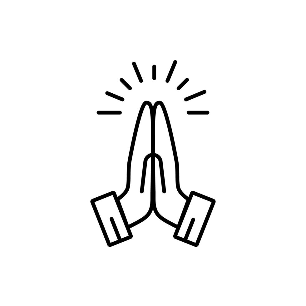 delineie as mãos vetoriais dobradas no ícone de oração isolado no fundo branco. vetor