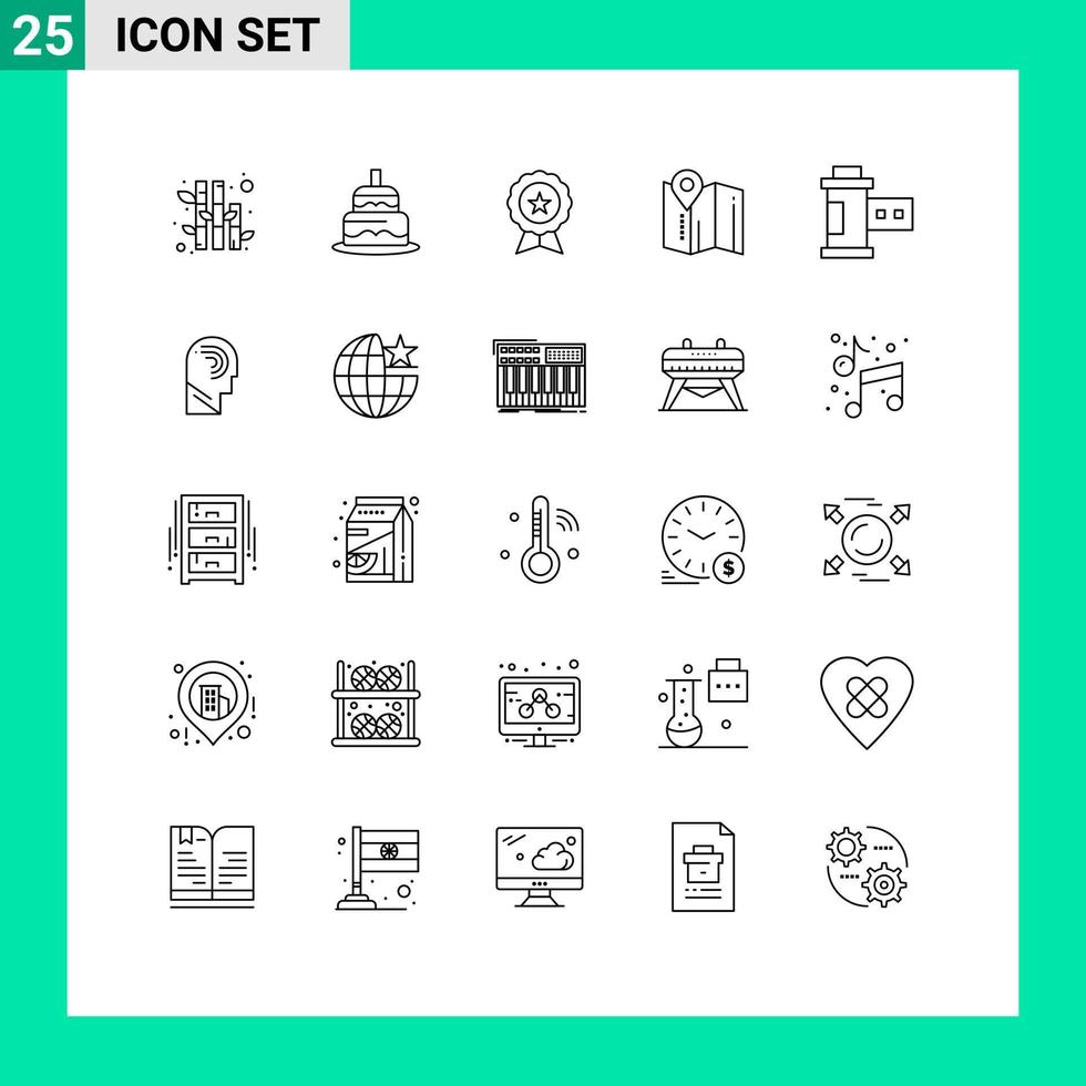 pacote de ícones vetoriais de estoque de sinais e símbolos de 25 linhas para localização de pinos de comércio eletrônico de hotéis de filmes editáveis elementos de design vetorial vetor