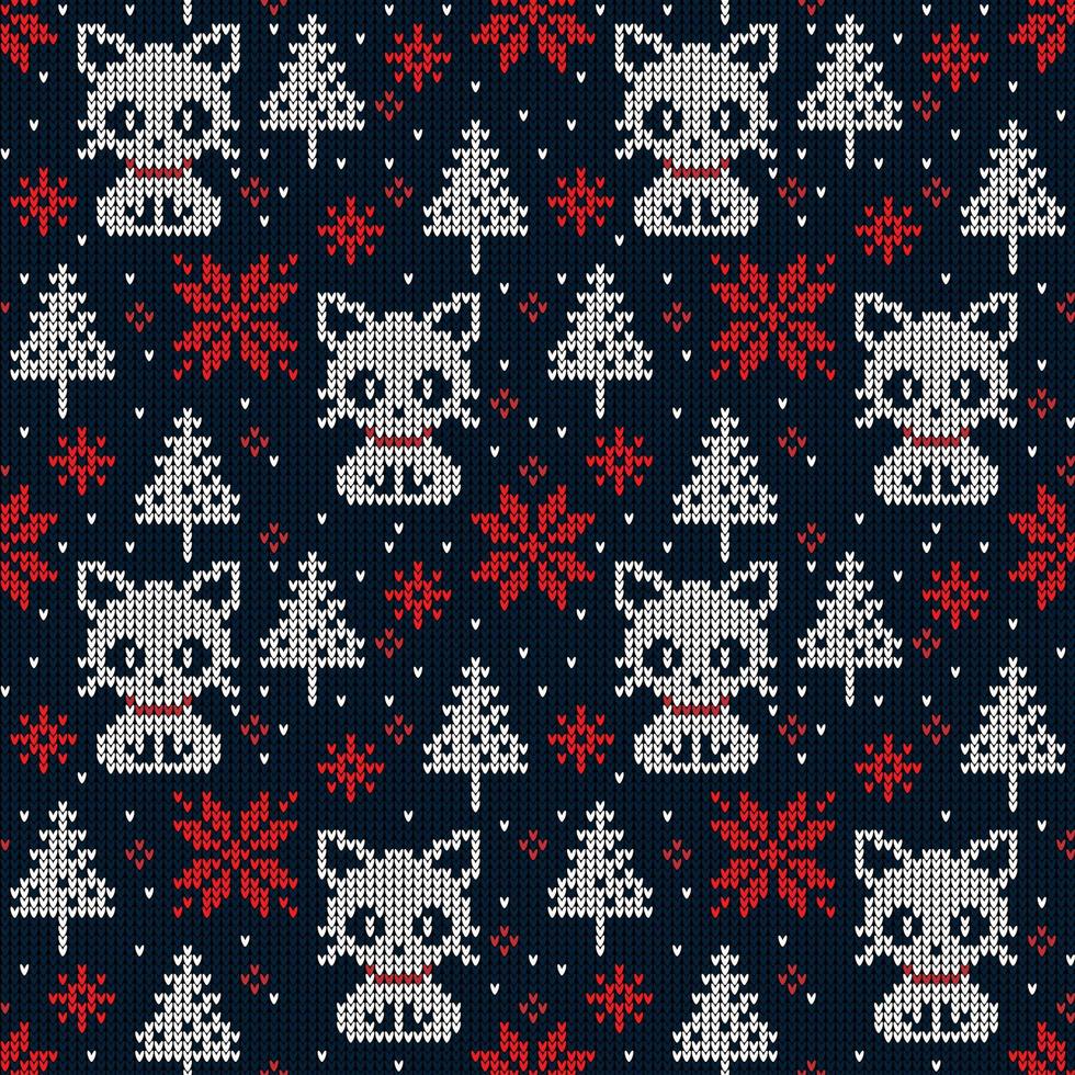 padrão de natal e ano novo de malha em gatos. design de suéter de tricô de lã. impressão têxtil de papel de embrulho de papel de parede. eps 10 vetor